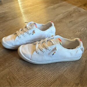 Women Roxy Leather slip on shoe with Rainbow Accents